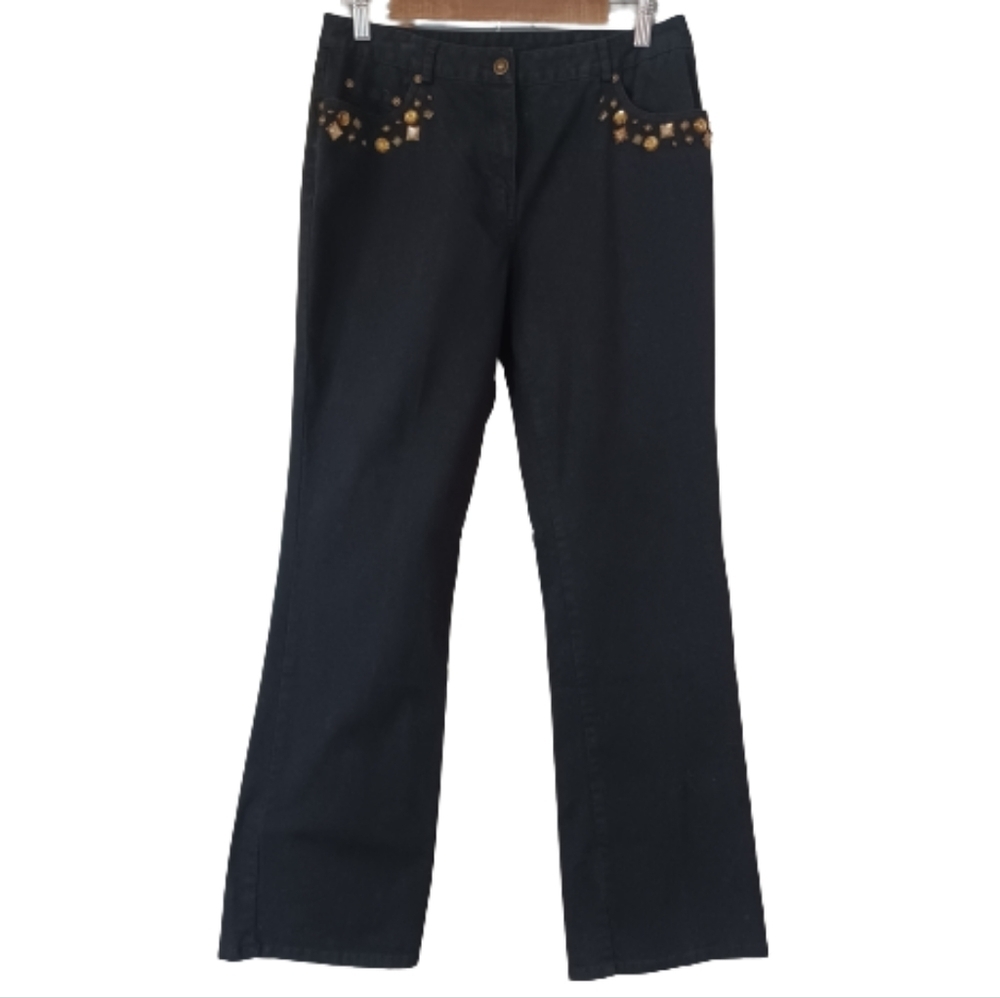 Ruby Rd. Black Gemstone Embellished Bootcut Denim Blue Jeans Pants Size 8
